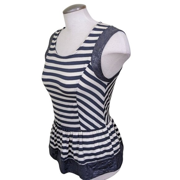 Monteau Los Angeles Womens L Sleeveless Striped Top Black White Faux Croc Trim - Picture 3 of 7